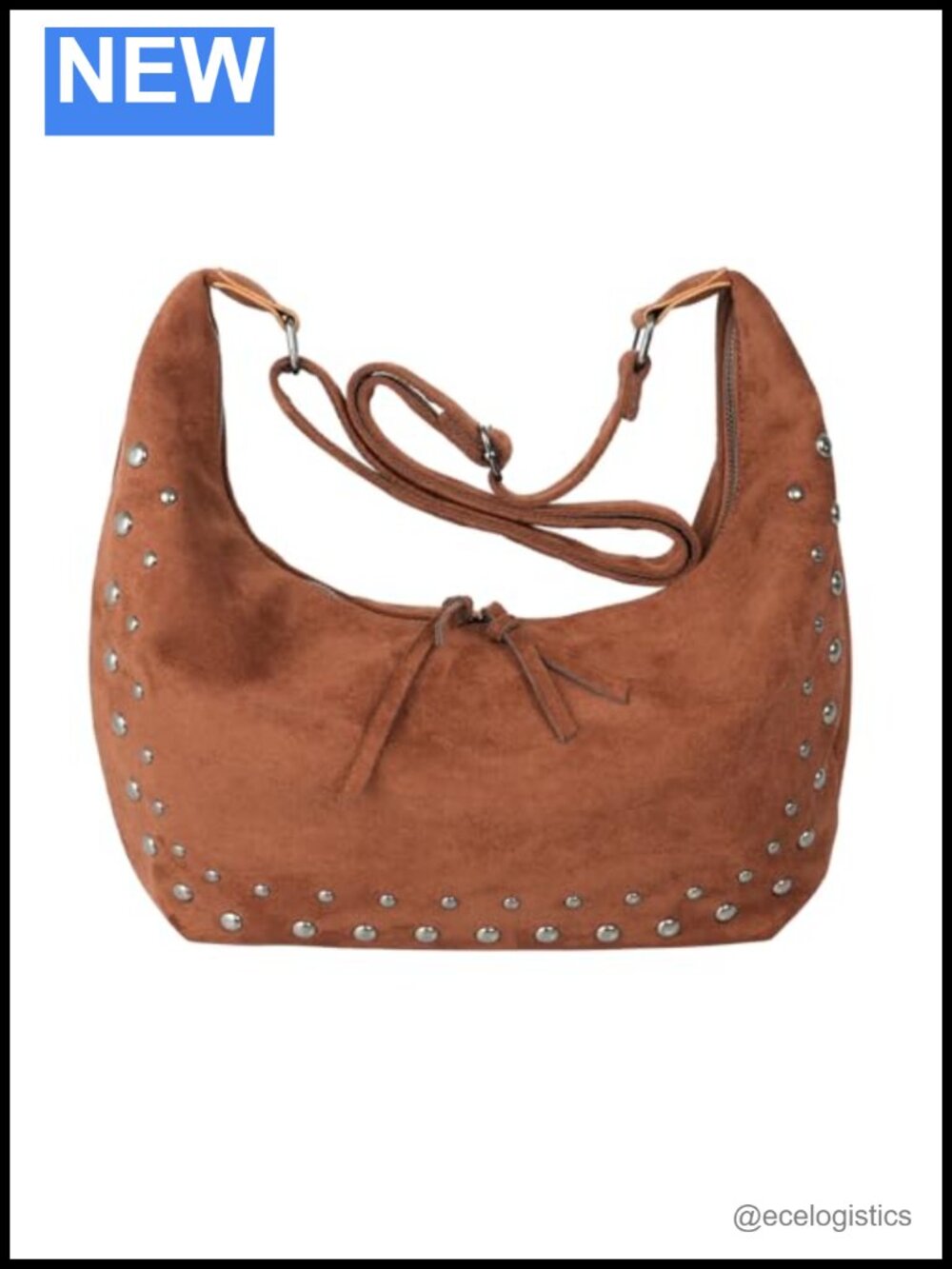 Faux Suede Studded Hobo Bag Tote Shoulder Crossbody Purse Women
